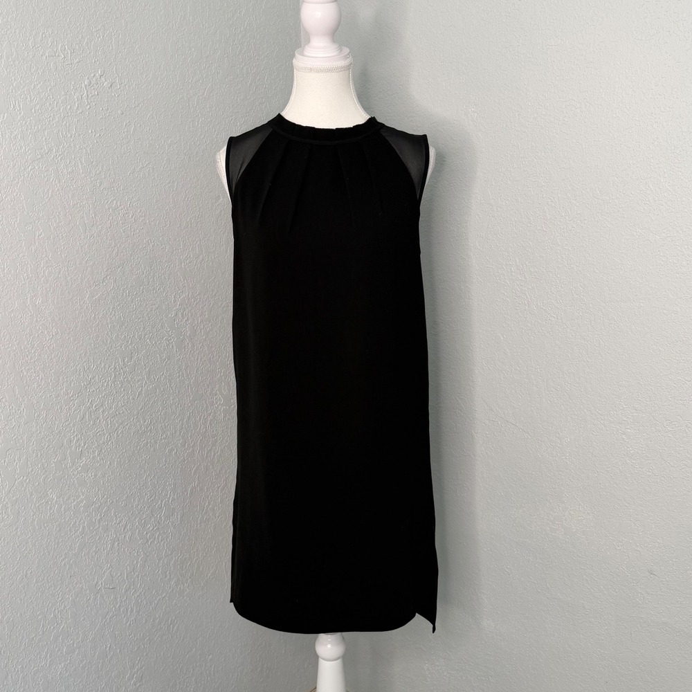 AllSaints Jay Dress Black Sleeveless Mesh Panel Pleated Mini Shift Medium WD117M